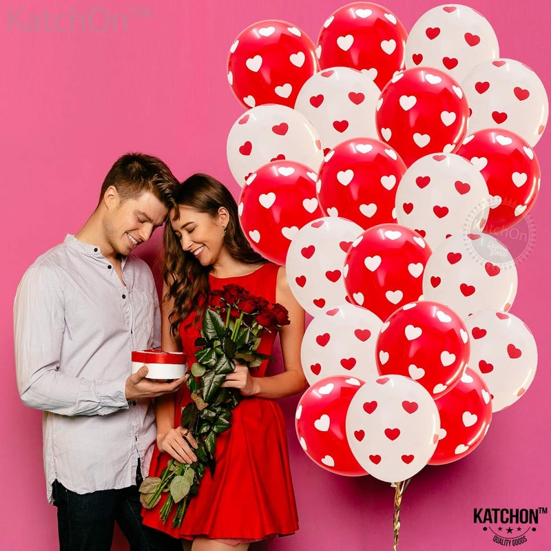 KATCHON Red and White Printed Hearts Balloons Kit - Pack of 30 | Romantic Heart Balloons for Wedding Decorations, Anniversary Party, Engagement, Proposal & Romantic Surprise Events - Image 3
